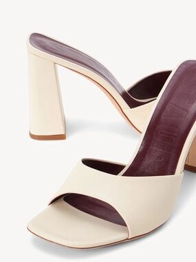 STAUD Cream Open-Toe Block Heel Mule with Burgundy Insole